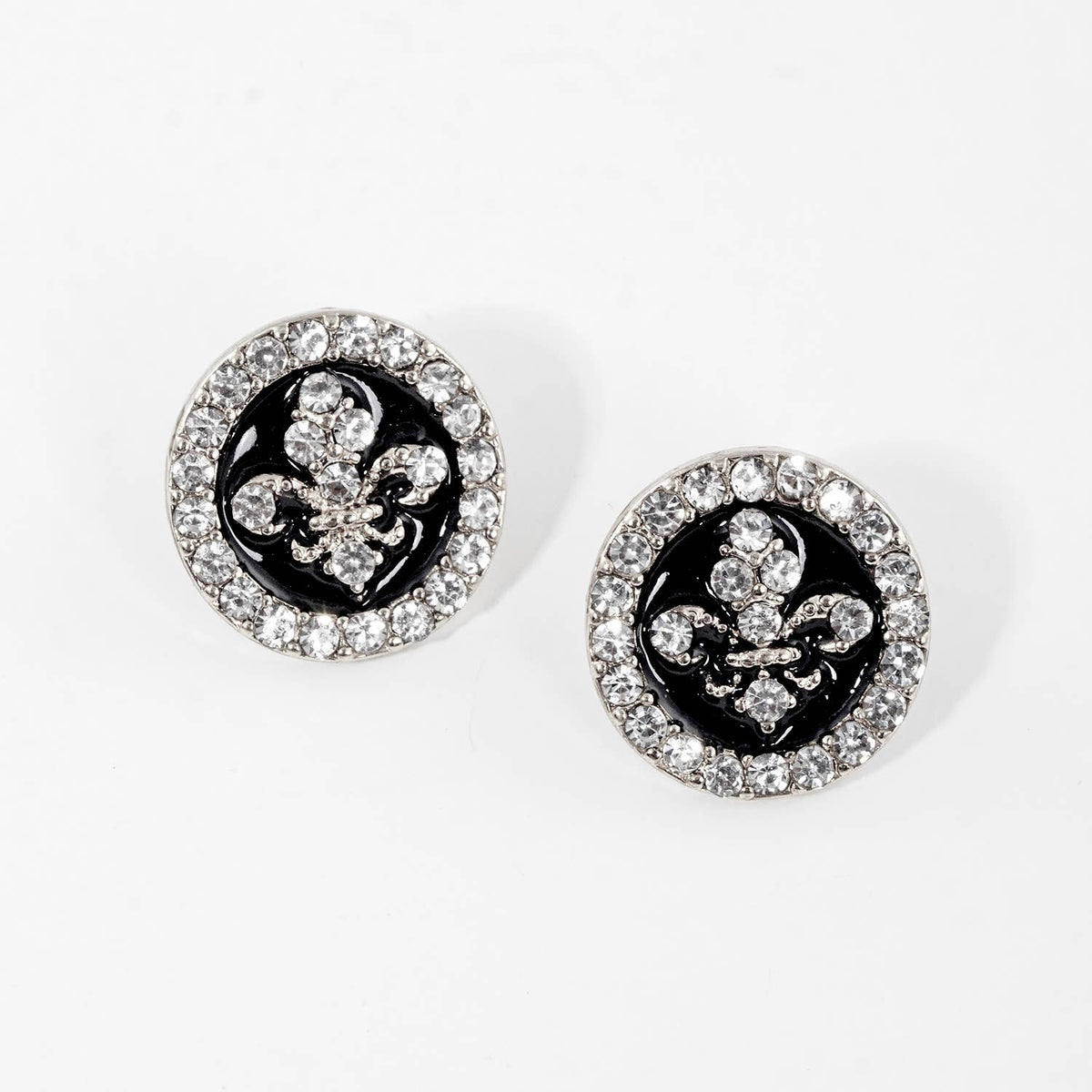 Gold Plated Cubic Round Fleur De Lis Stud Earrings
