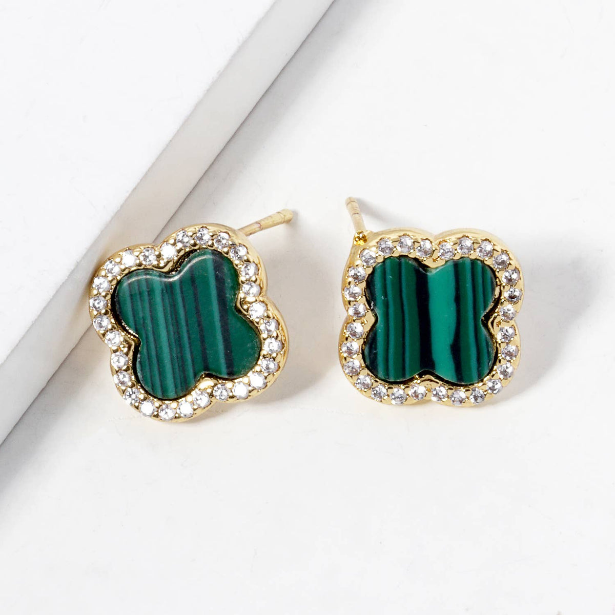 Dainty Pave Clover Stone Stud Earrings