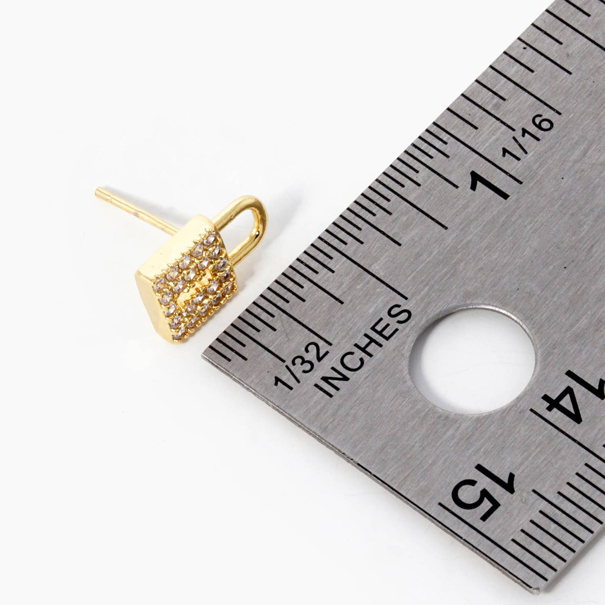 18K Gold Dipped CZ Pave Padlock Stud Earrings