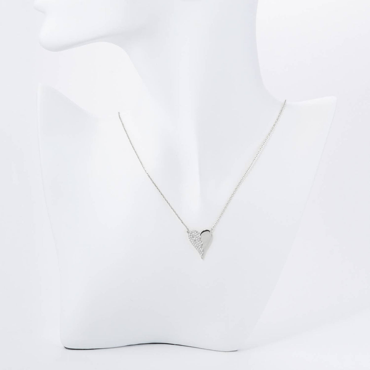 Heart Pendant Necklace / Half Cubic Zirconia Pave / 18K Gold
