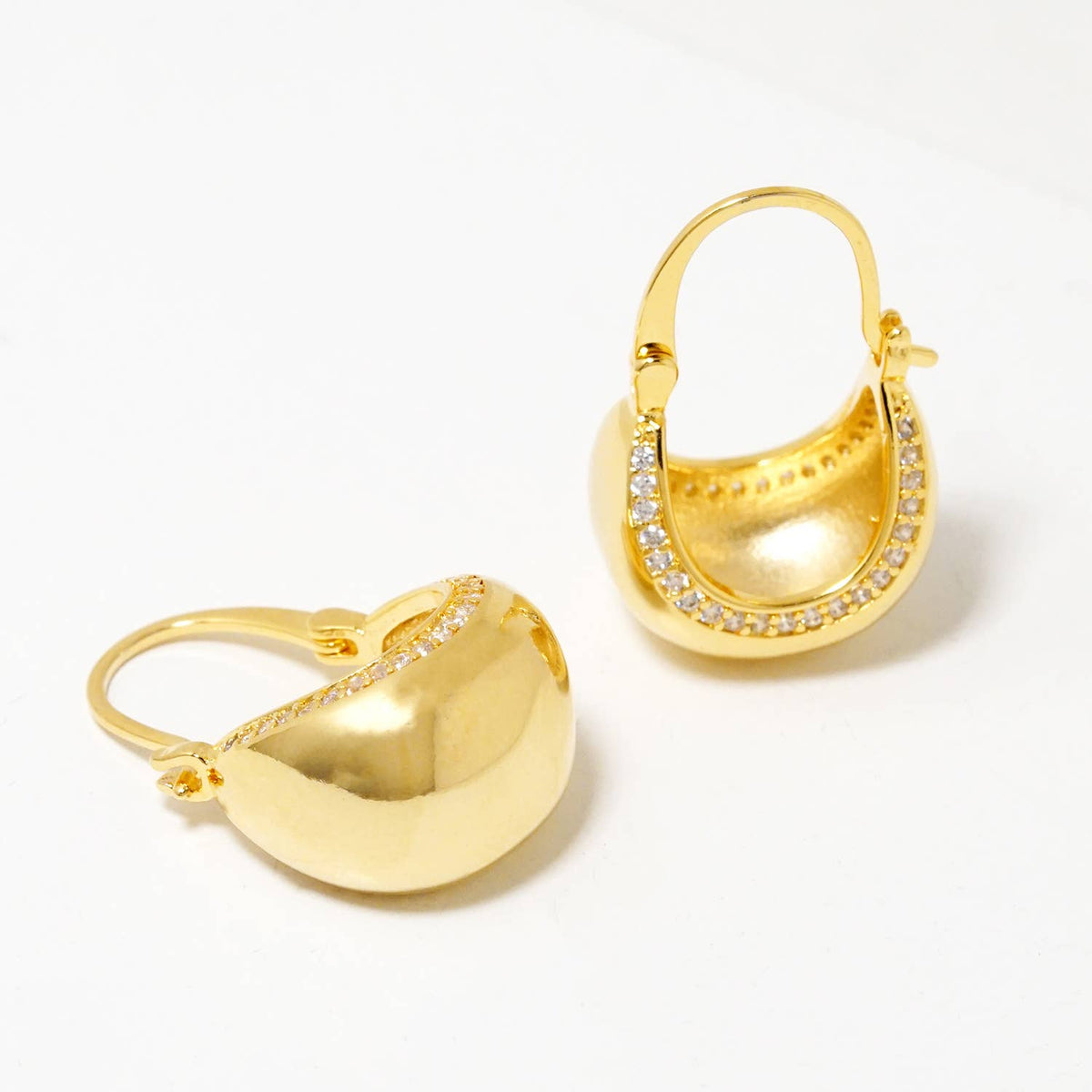 Minimalist Pave Inset Dome Huggie Hoop Earrings