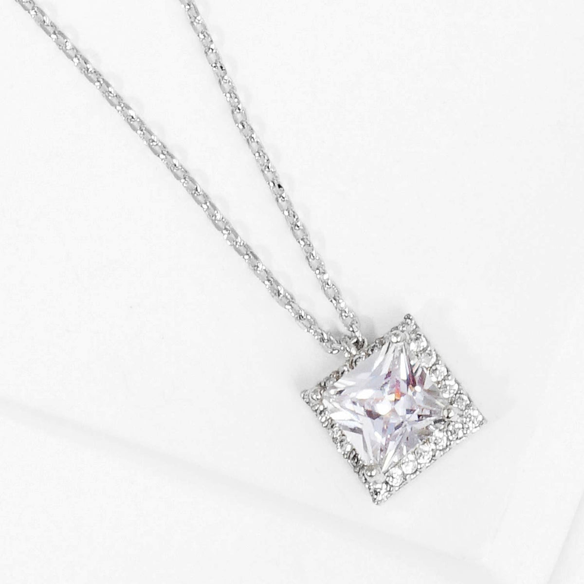 Radiant Square Halo Pendant Necklace