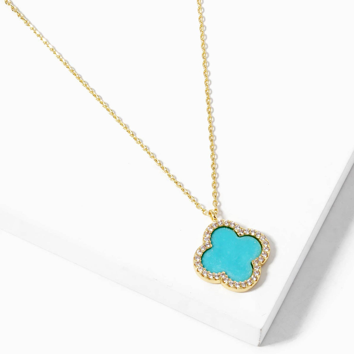 Elegant Pavé Edge Four-Leaf Clover Pendant Necklace