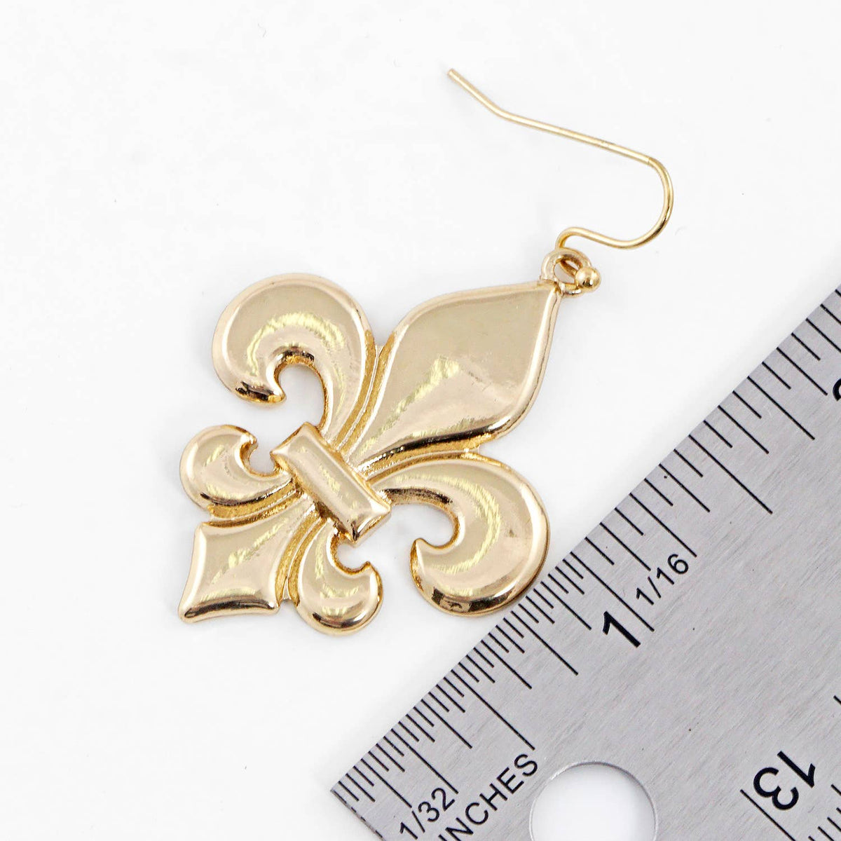 Gold Plated Bold Fleur De Lis Dangle Earrings