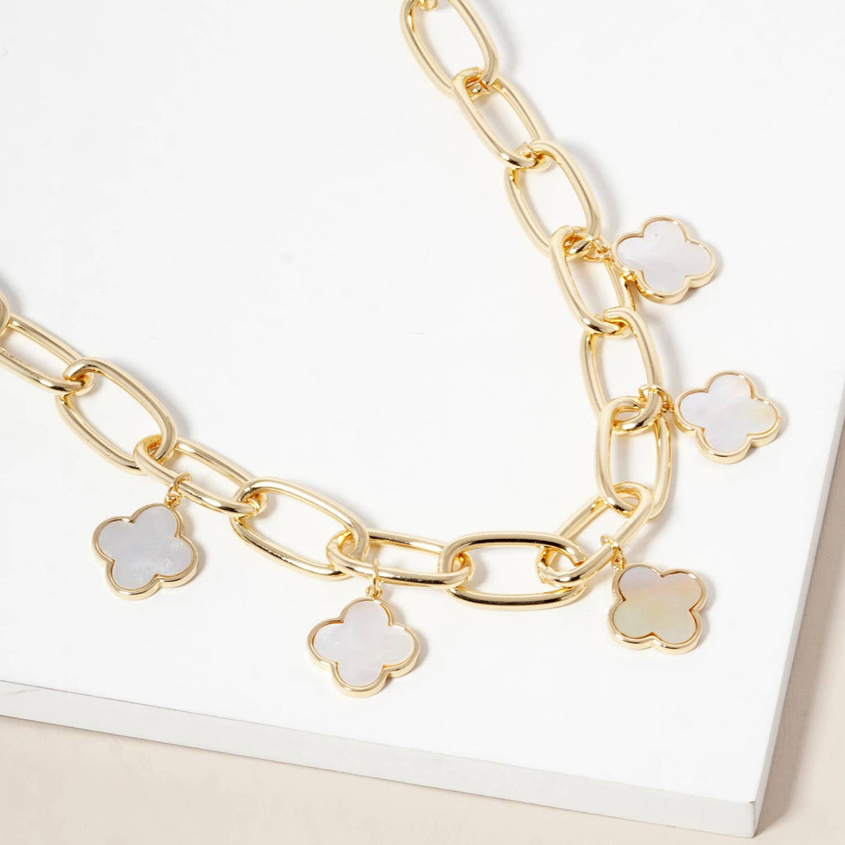Clover Charm Chunky Link Chain Necklace