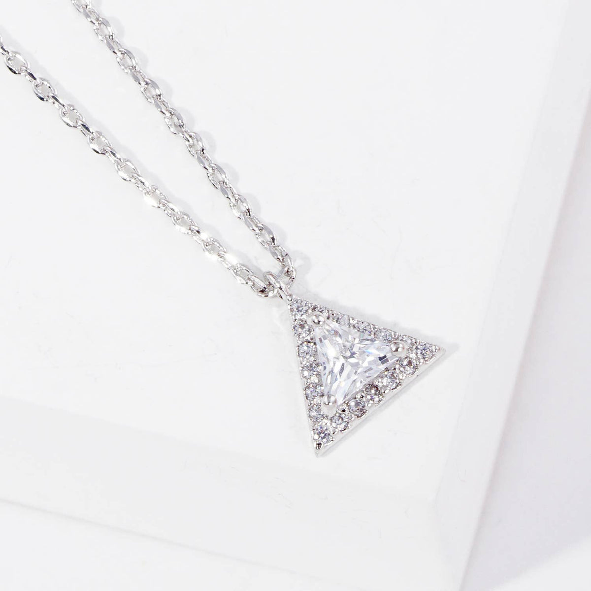 Minimalist CZ Trillion Triangle Pendant Necklace