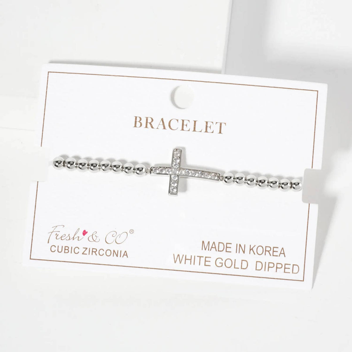 Elegant Beaded Sideways Pavé Cross Bracelet