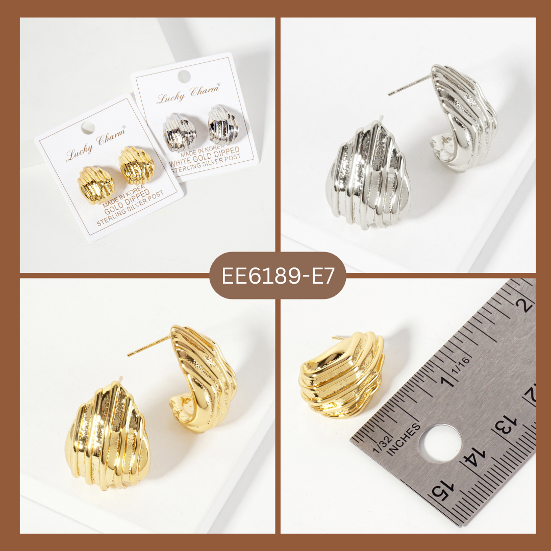 Polished Brass Lined Soft-Curve Teardrop Post Earrings