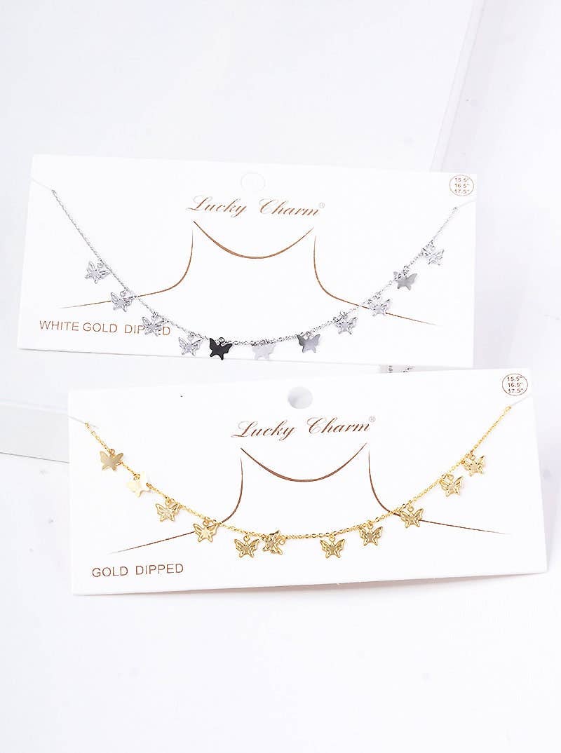 Gold Plated Chain w/ Dangling Butterflies Necklace