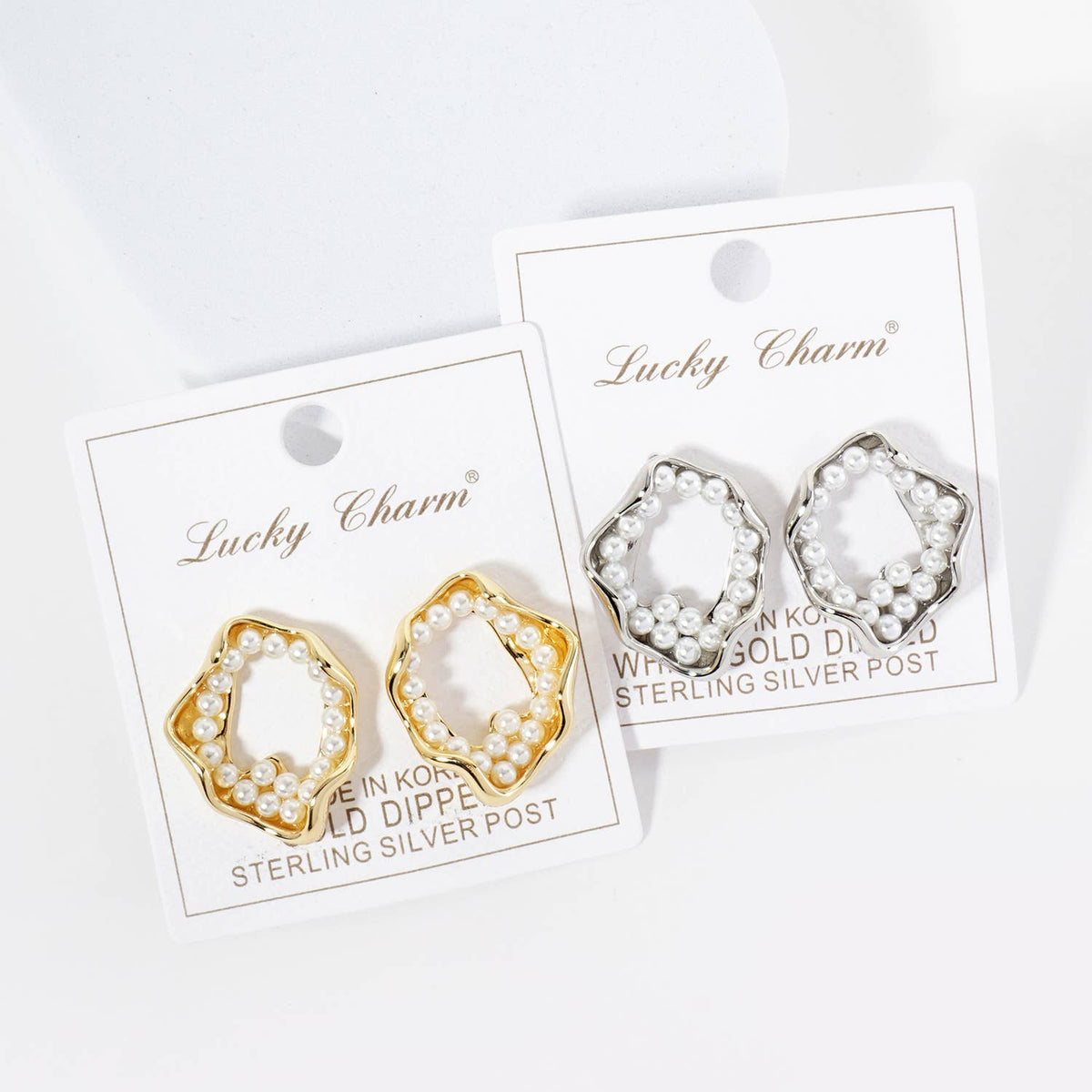 18K Gold Dipped Pearl Beaded Organic Circle Post Earrings