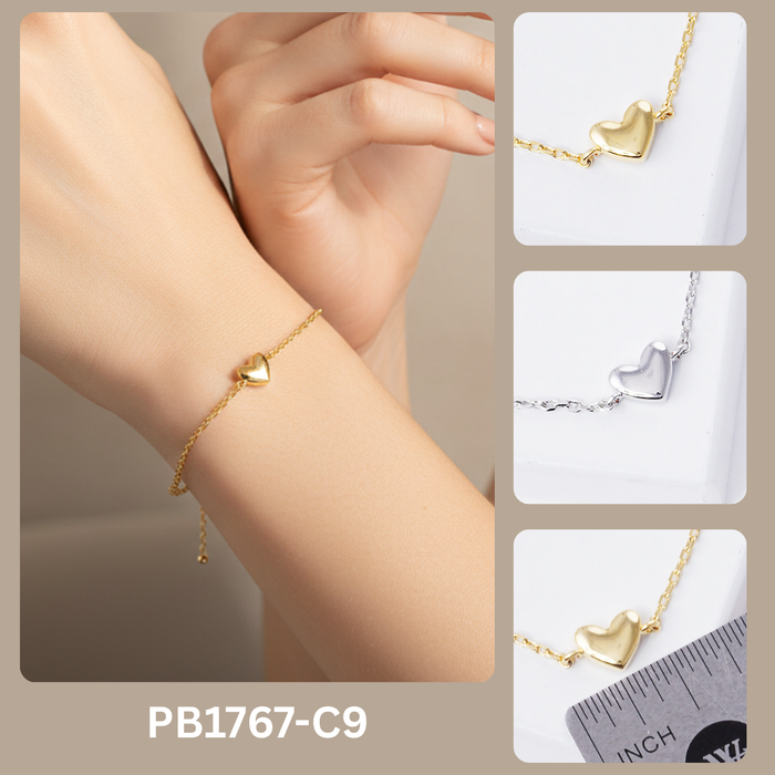 Minimalist Polished Heart Charm Bracelet