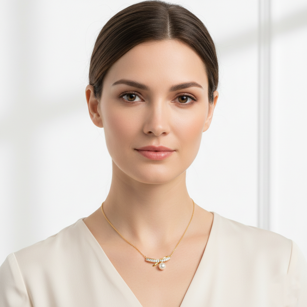 Dainty Baguette Crystal Bow & Pearl Drop Pendant Necklace