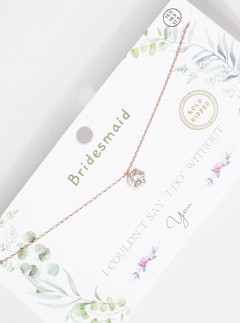Bridesmaid CZ Hexagon Pendant Necklace Carded Gift Set