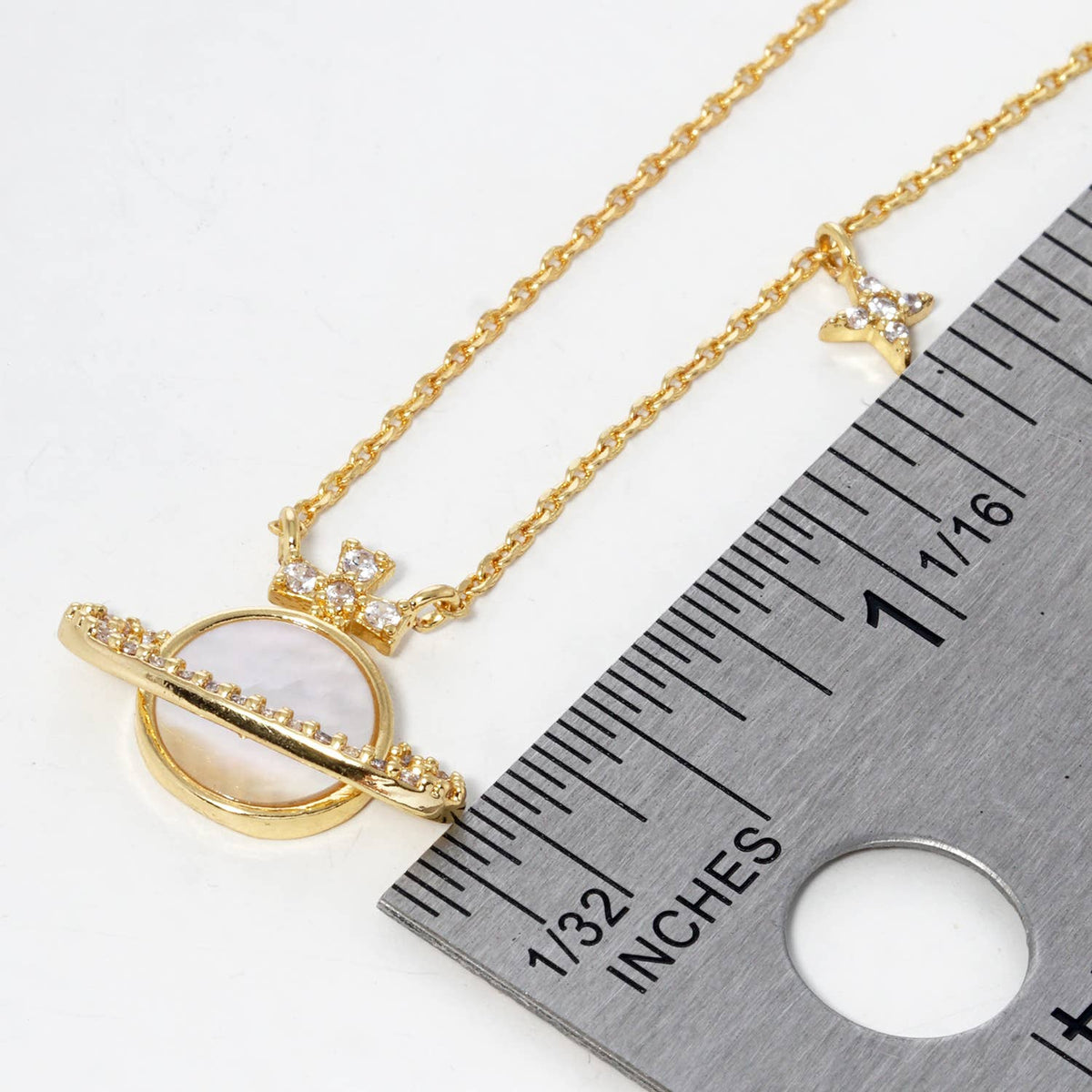 Celestial Saturn Mother of Pearl Charm Necklace