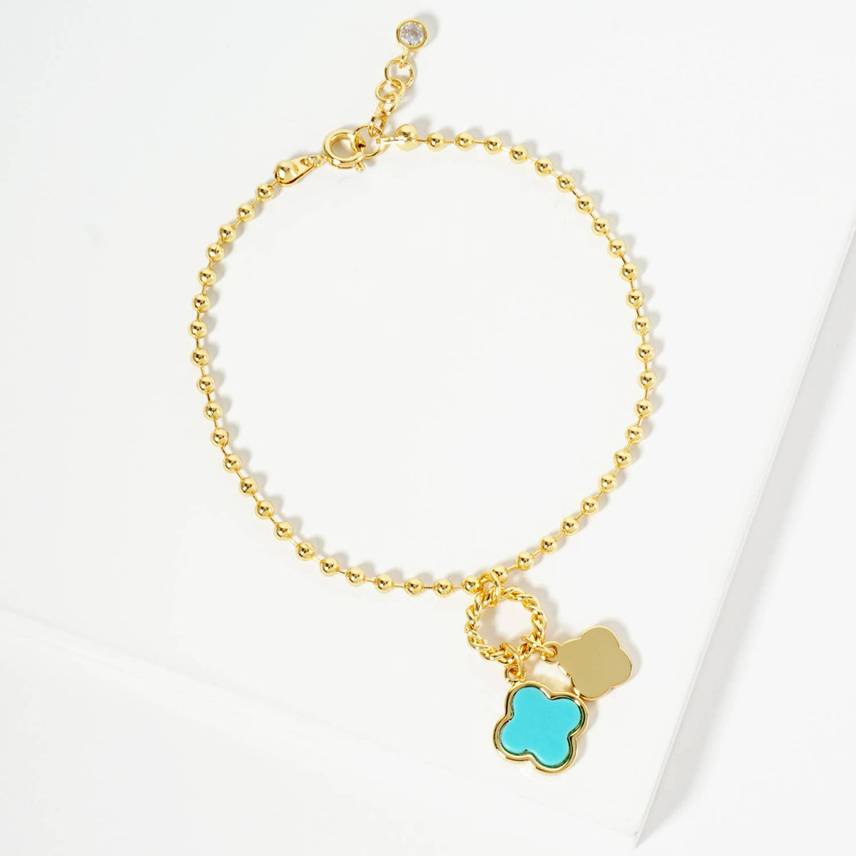 Dainty Double Clover Charm Beaded Bracelet