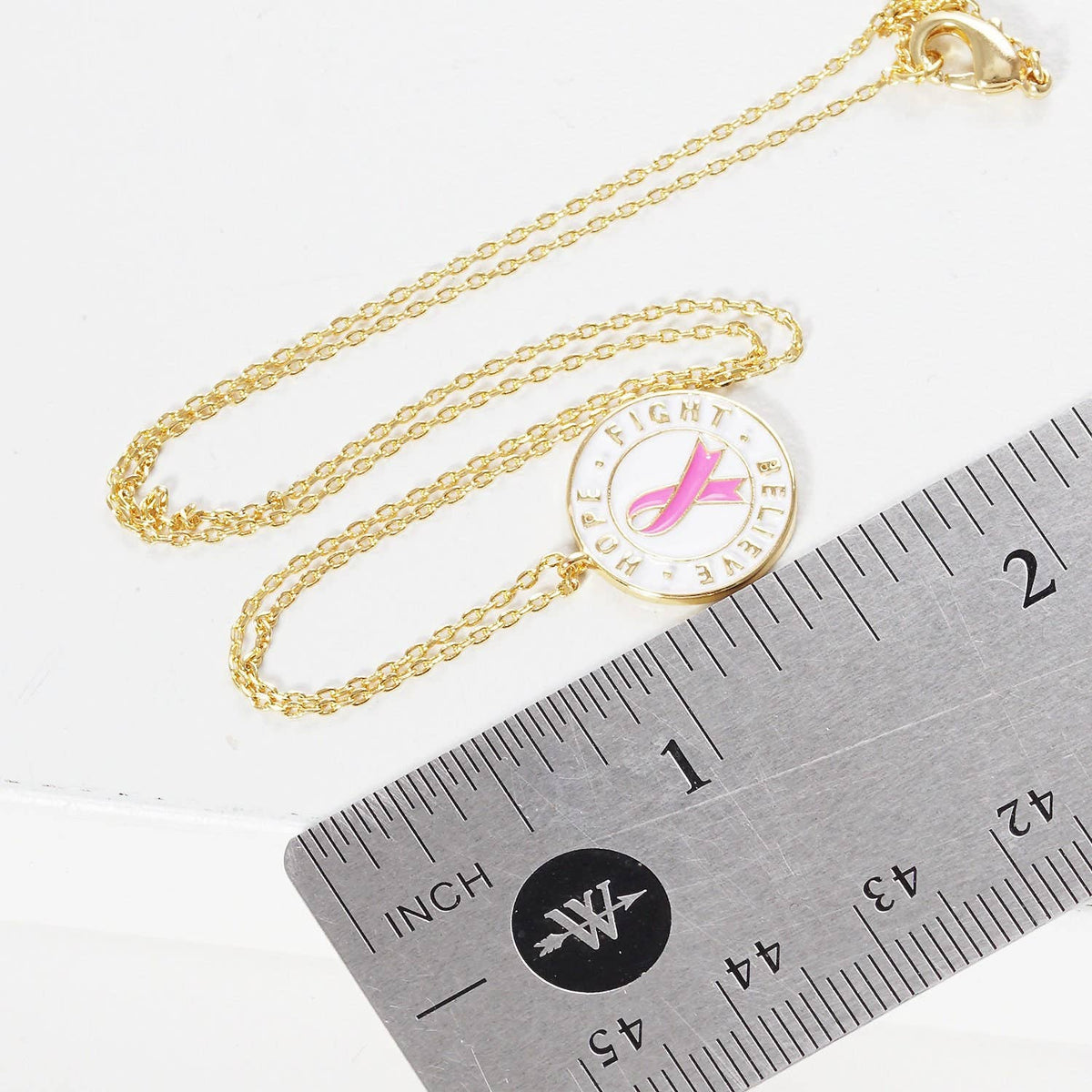 White Shelled Breast Cancer Awareness Ribbon Coin Necklace