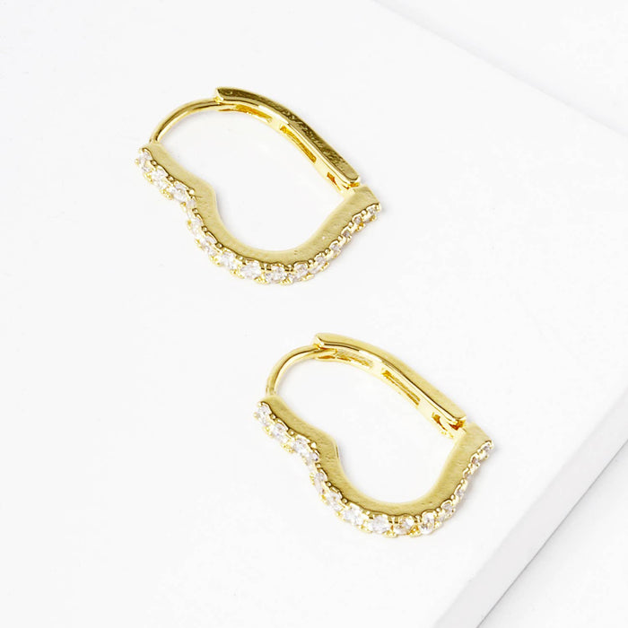 Dainty Pave Heart Huggie Hoop Earrings