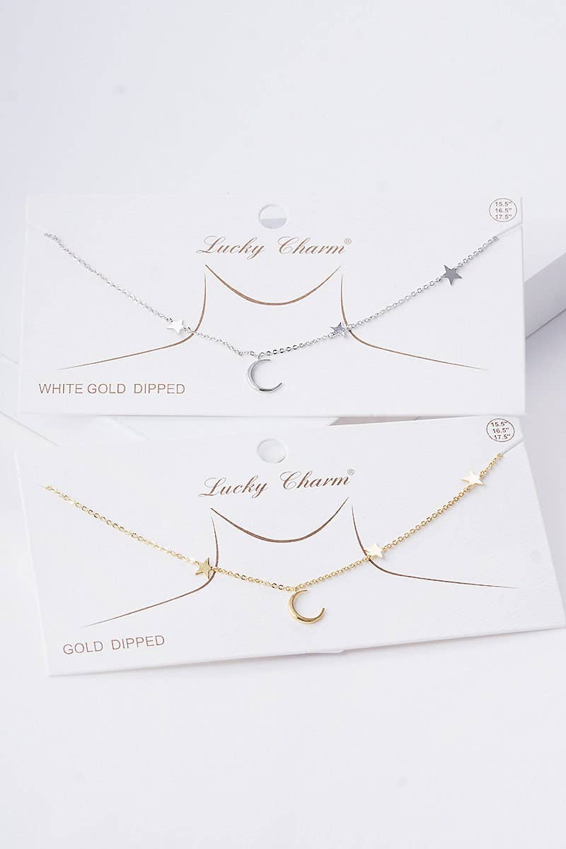 Gold Moon and Stars Hanging Necklace