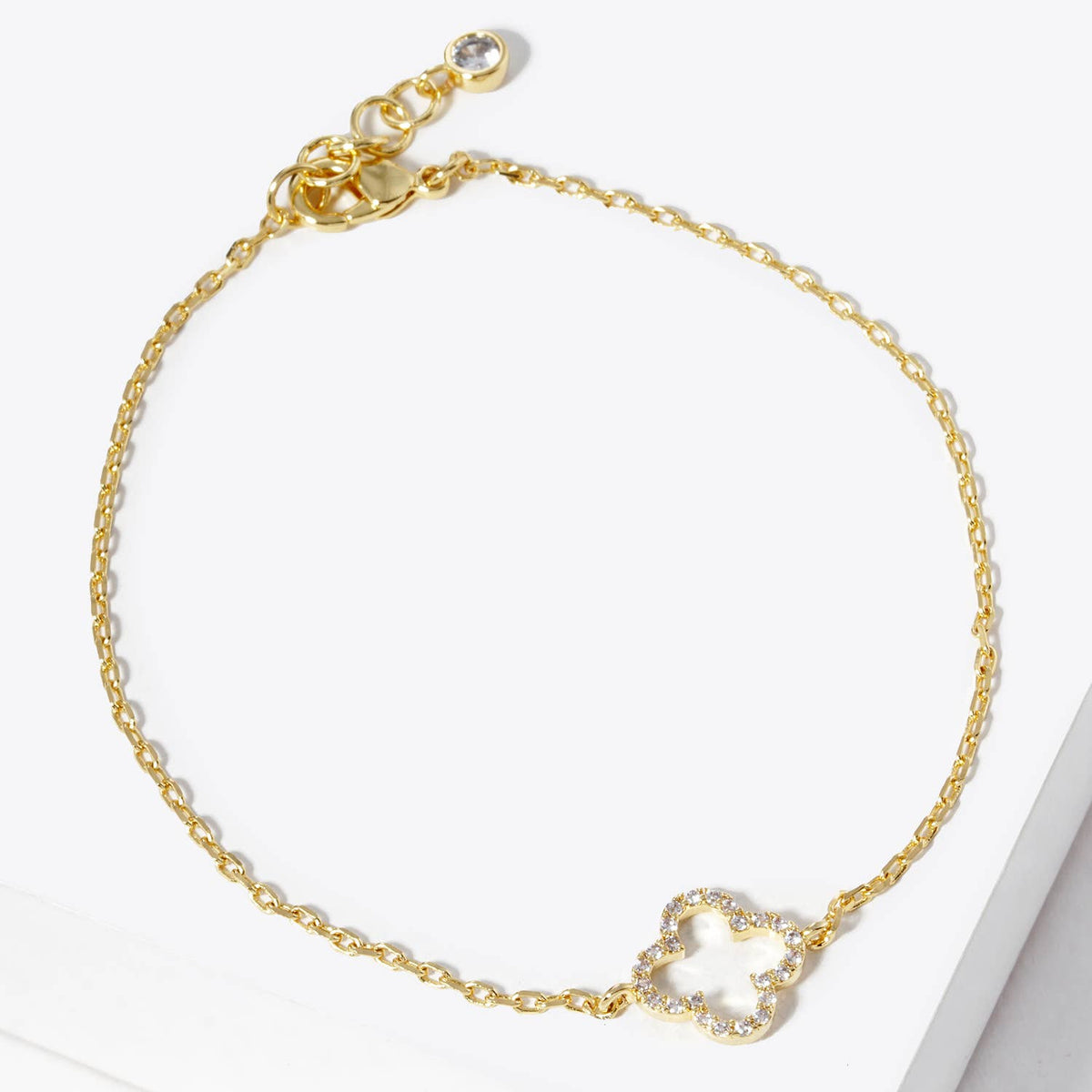 Minimalist Pavé Clover Charm Bracelet