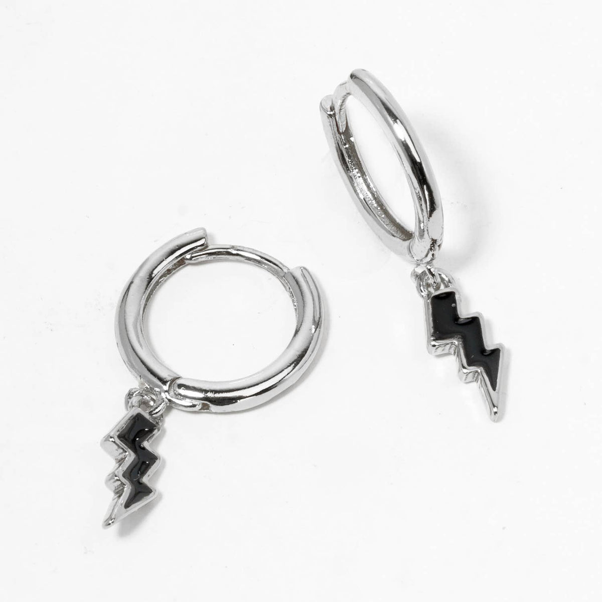 Dainty Black Lightning Bolt Huggie Hoop Earrings
