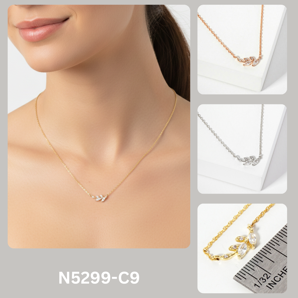Marquise Olive Leaf Branch Necklace