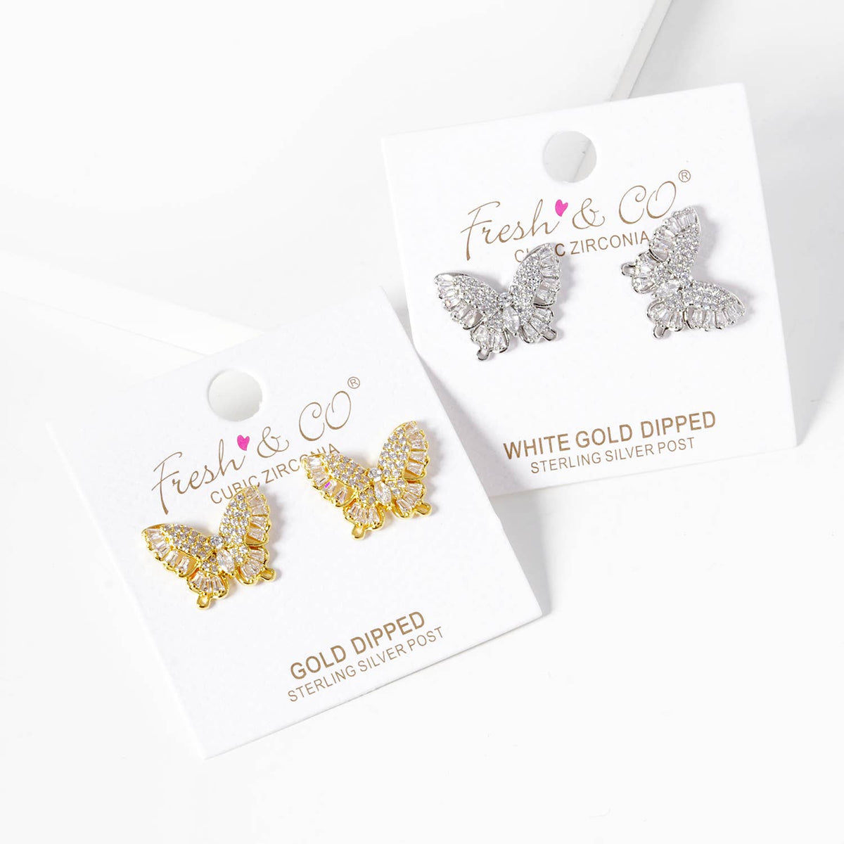 Dainty Cubic Zirconia Butterfly Stud Earrings