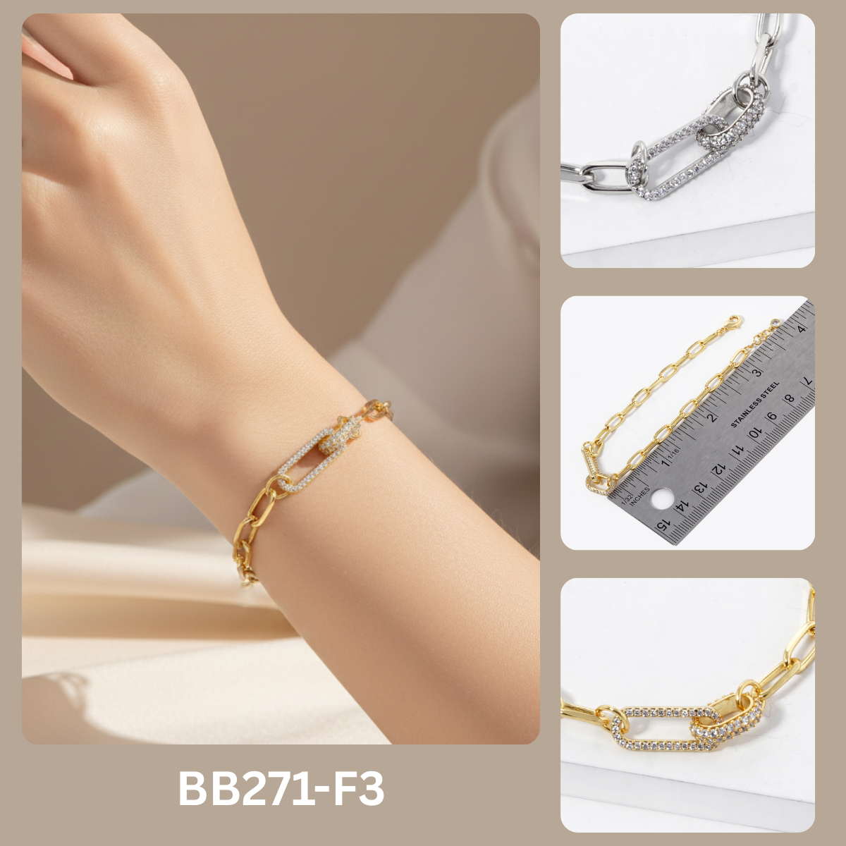 Cubic Zirconia Pave Link Chain Bracelet