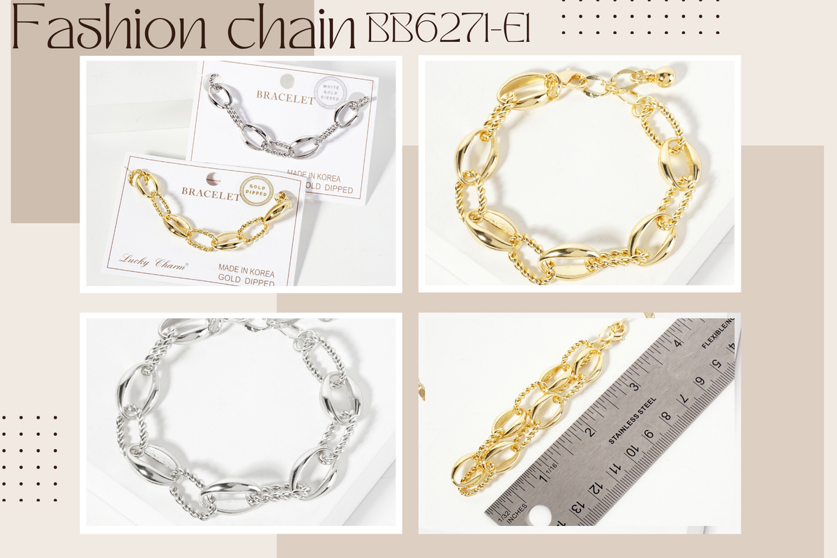 Polished Brass 15mm Twisted Chain and Oval Link Bracelet