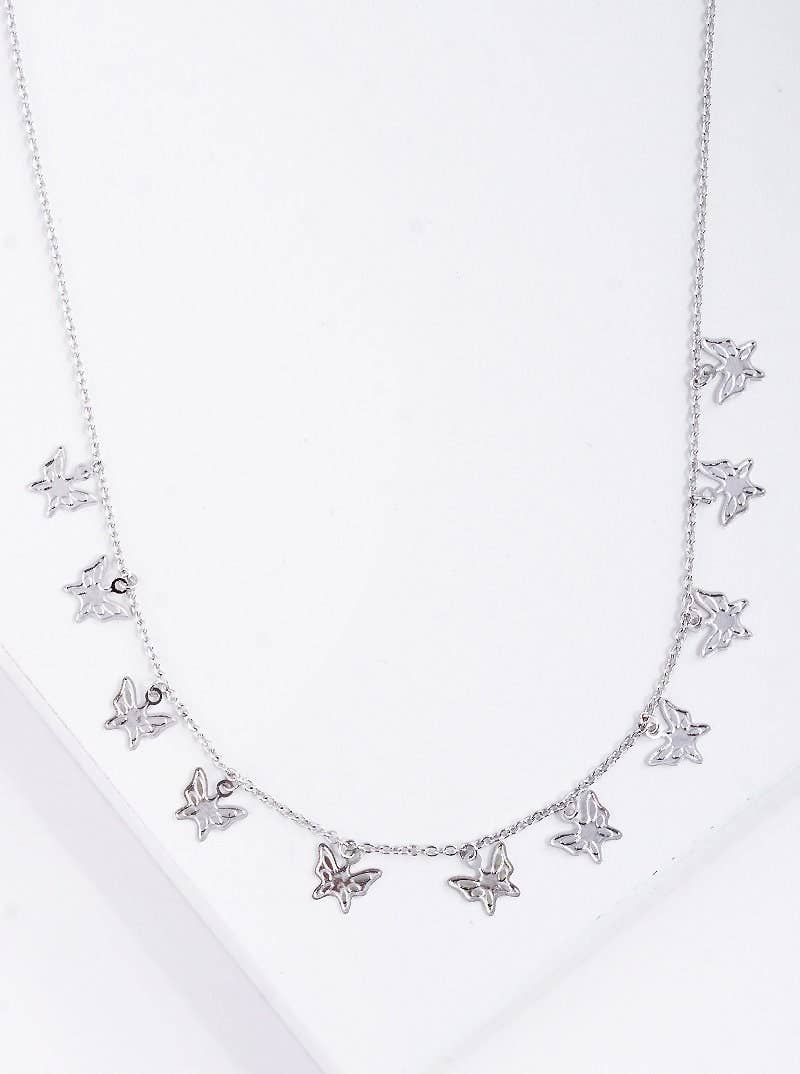 Gold Plated Chain w/ Dangling Butterflies Necklace