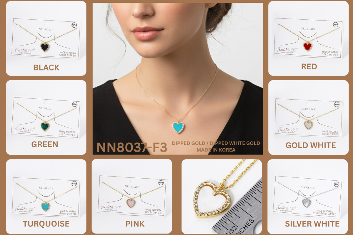 18K Gold Dipped 13mm Pave Set Cubic Zirconia Heart Necklace