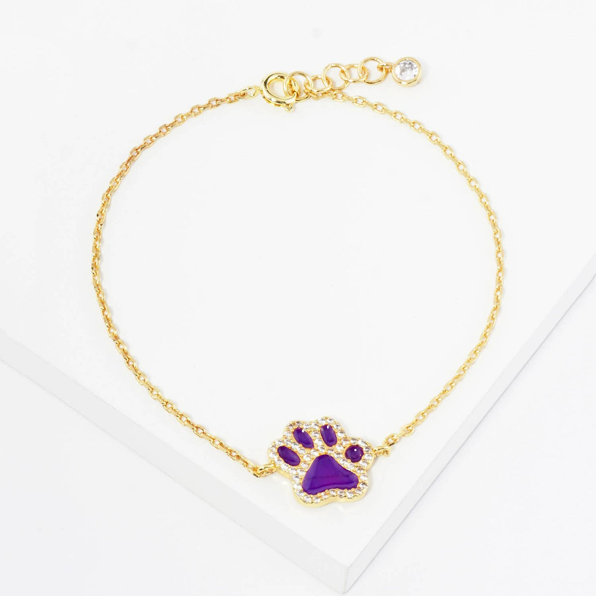 Colorful Paw Print Gold-Dipped Bracelet with Cubic Zirconia