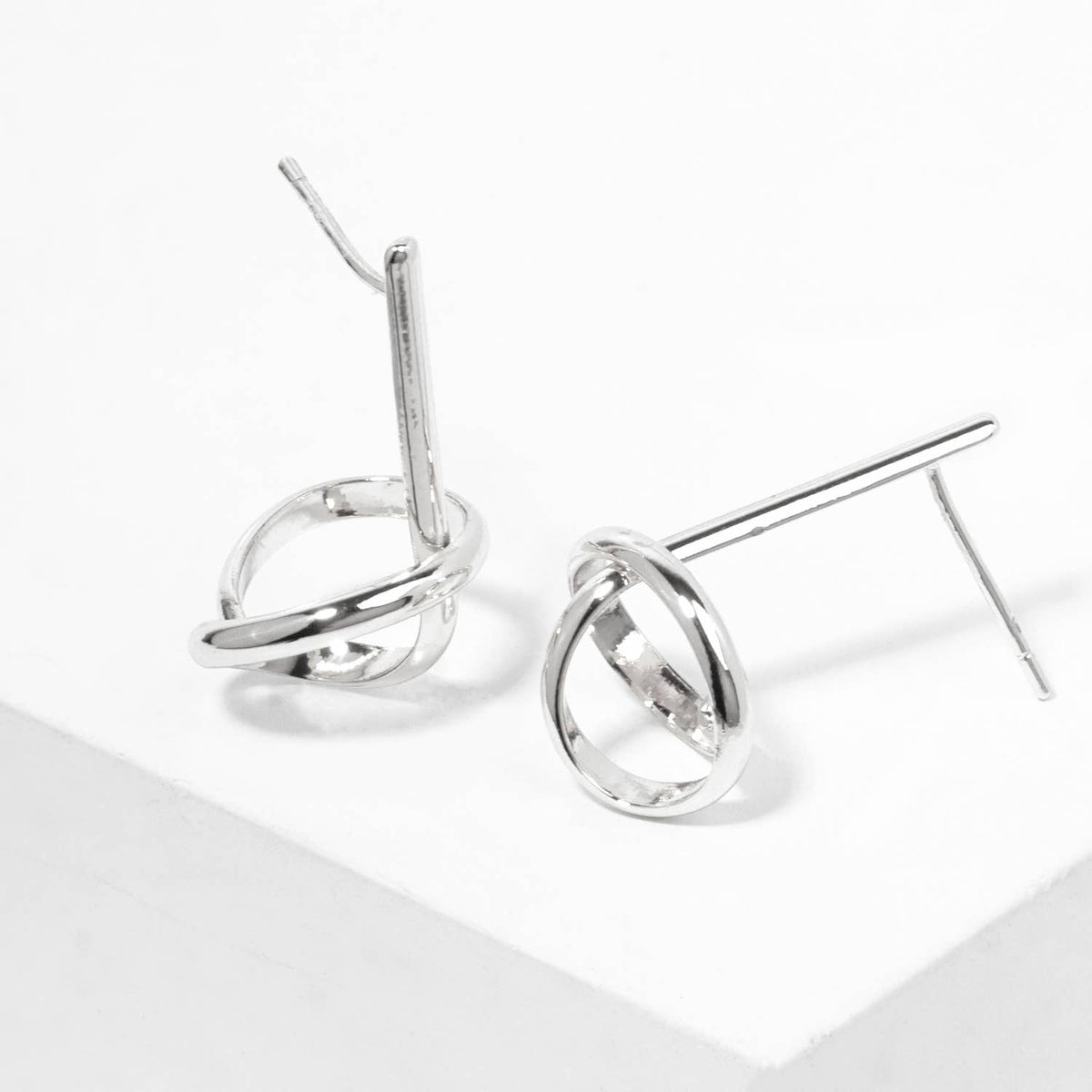 Modern Interlocking Knot Drop Earrings with Linear Bar Post