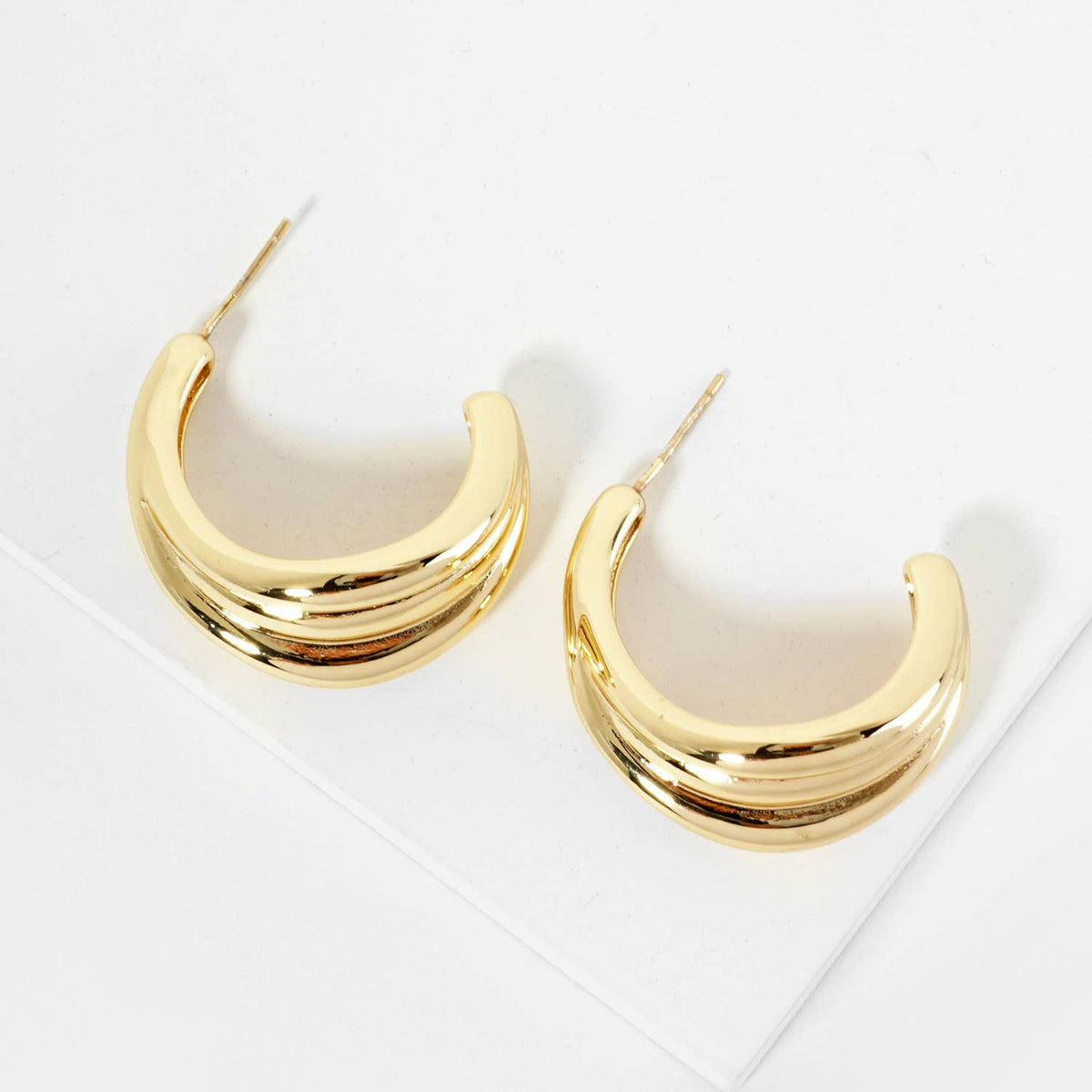 18K Gold Dipped Textured 30mm Tapered Open Hoop Earrings
