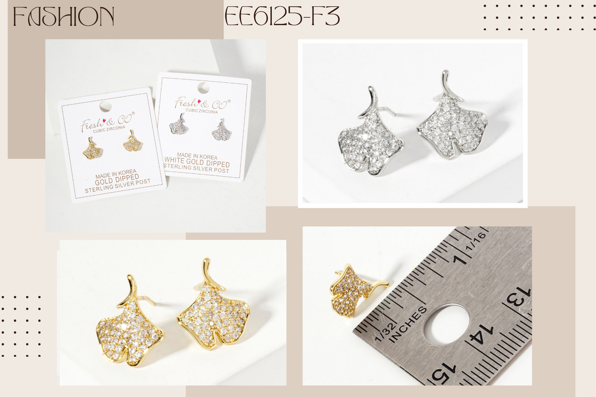 Micro-Pave-Set 13mm Ginkgo Leaf Stud Earrings