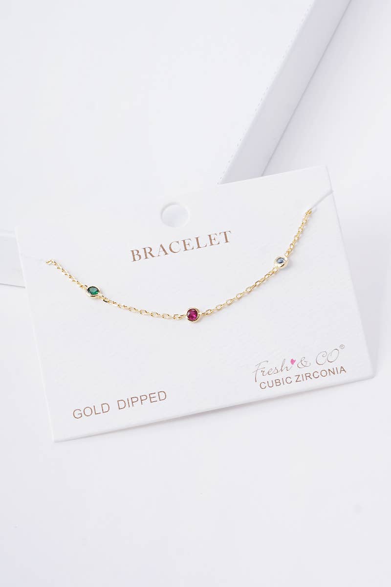 Delicate Rainbow CZ Bezel Station Bracelet