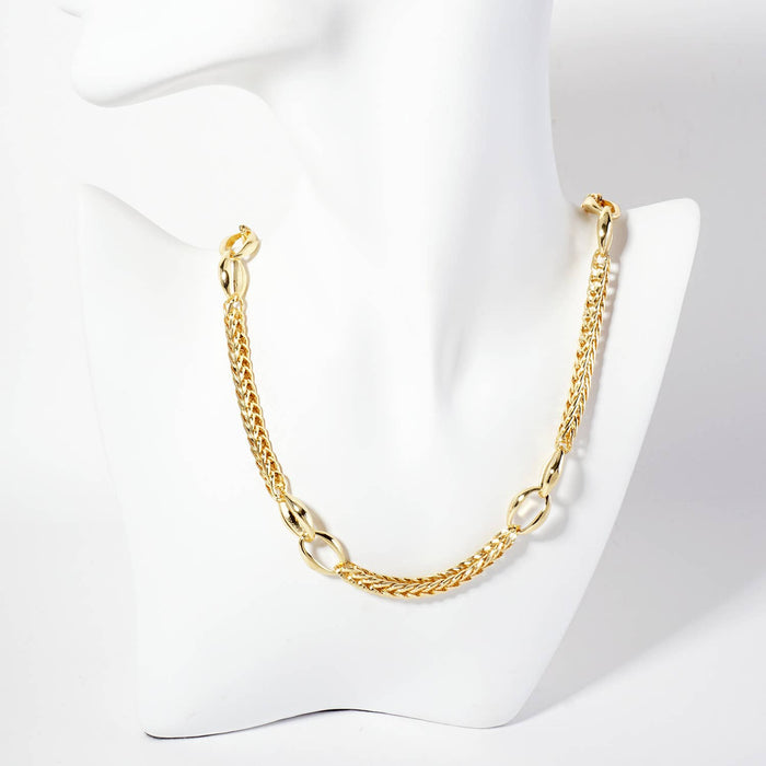Interlocking Oval-Chain Accents Wheat-Chain Necklace
