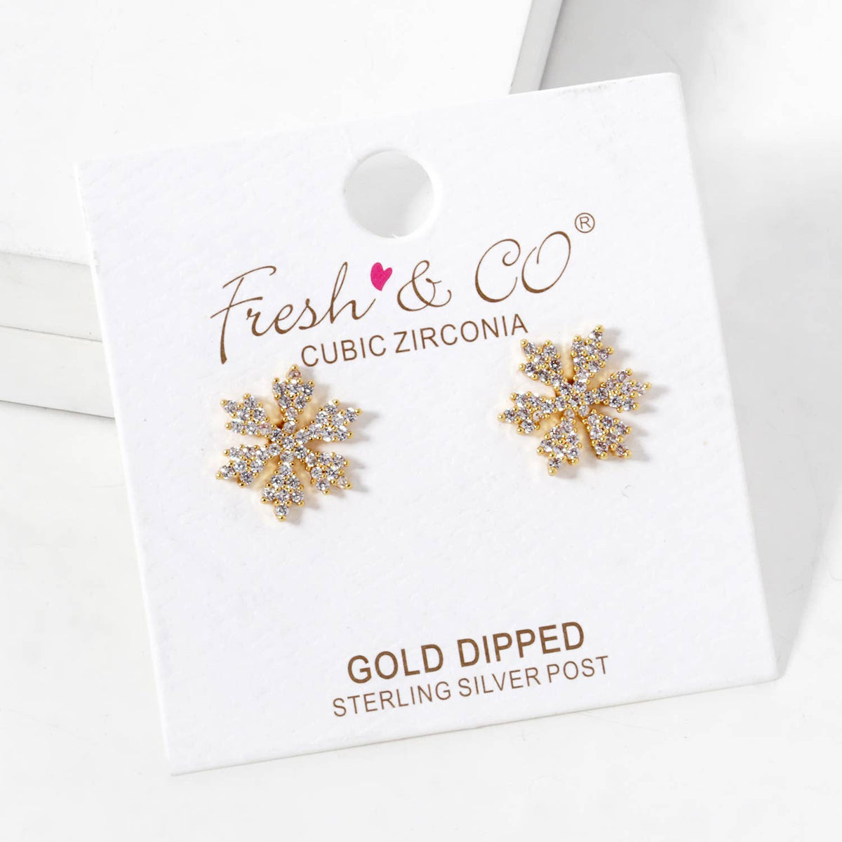 Gold Plated Cubic Snowflake Stud Earrings