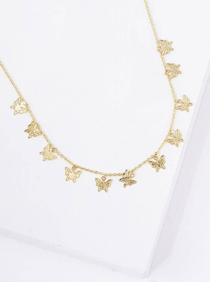 Gold Plated Chain w/ Dangling Butterflies Necklace
