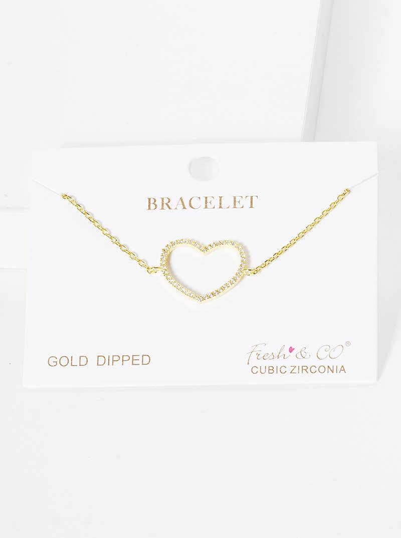 Minimalist Pavé Open-Heart Charm Bracelet