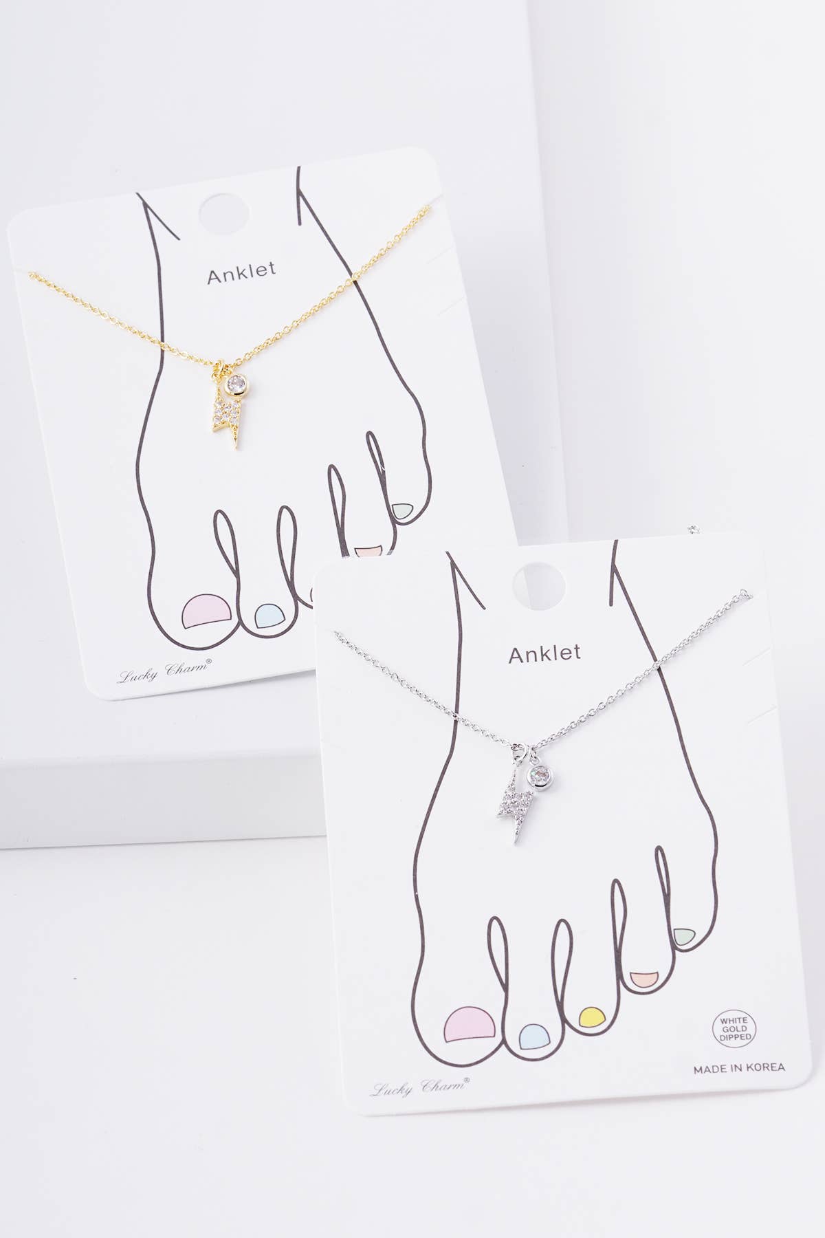 Pave Lightning Bolt & Solitaire Crystal Dainty Anklet