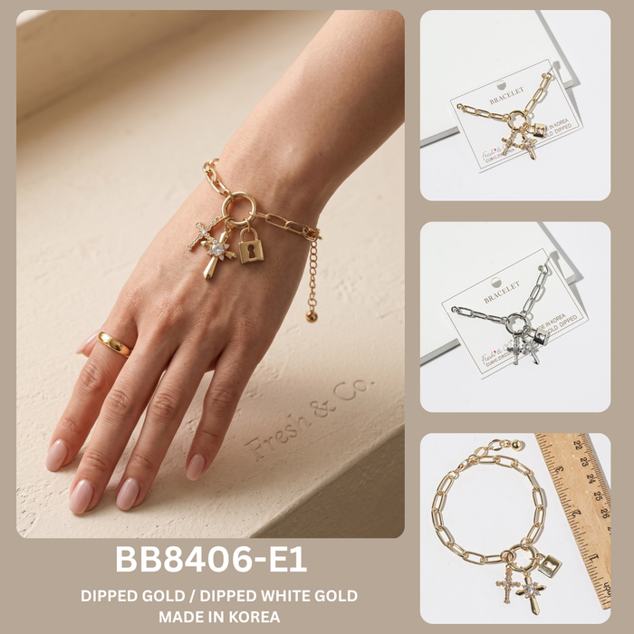 Cross & Padlock Charm Bracelet