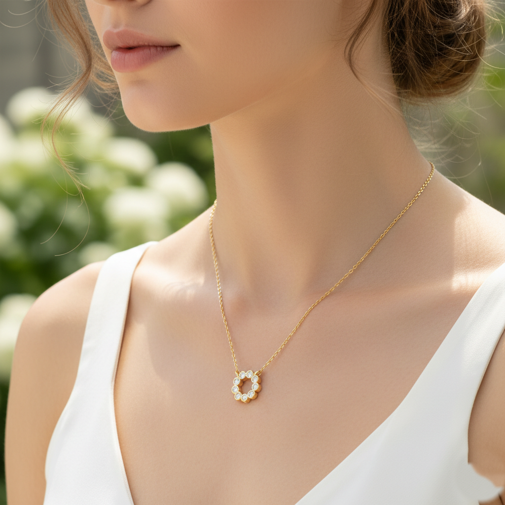 Minimalist Bezel-Set CZ Open Circle Pendant Necklace