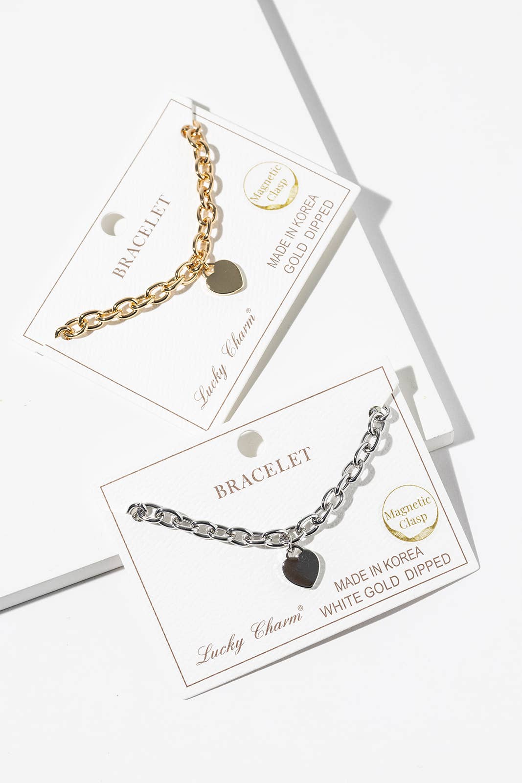 Chunky Link Heart Charm Bracelet with Easy Magnetic Clasp