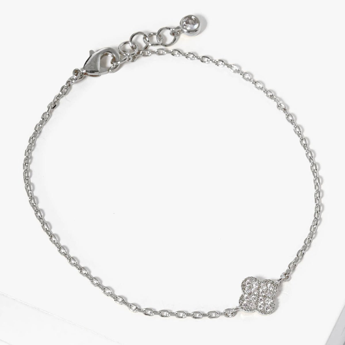 Dainty Cubic Zirconia Clover Charm Bracelet