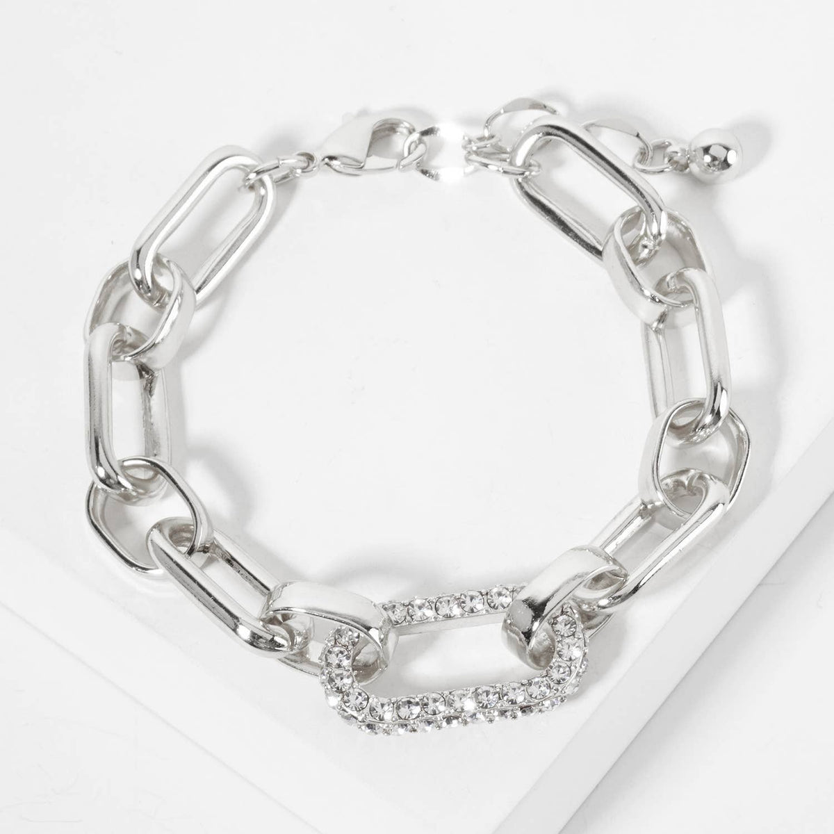 25mm CZ Stone Encrusted Link Accents Chain Bracelet