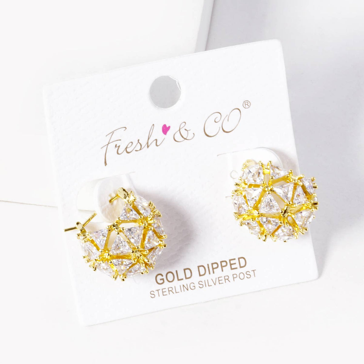 Geometric Cubic Zirconia Sphere Huggie Earrings