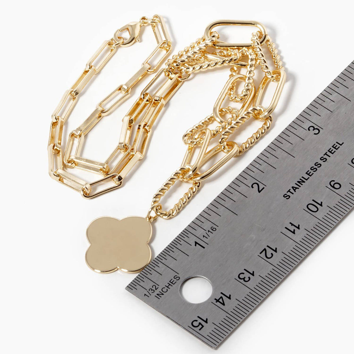 Mixed Link Chain Clover Pendant Necklace