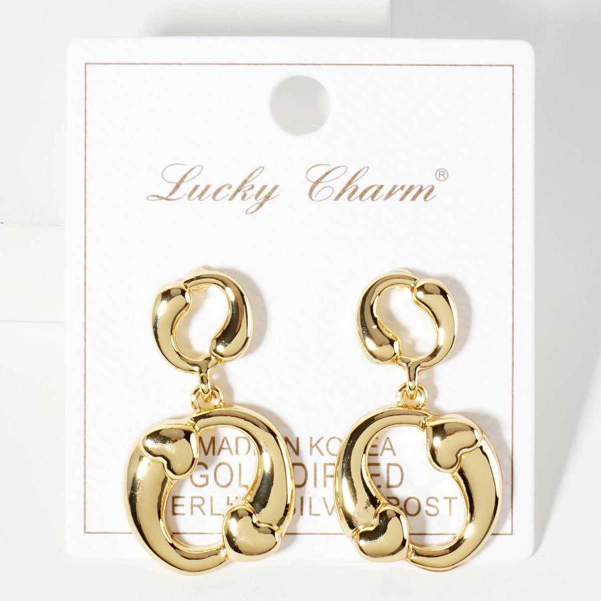 Polished Brass Heart Accent Circle Drop Earrings
