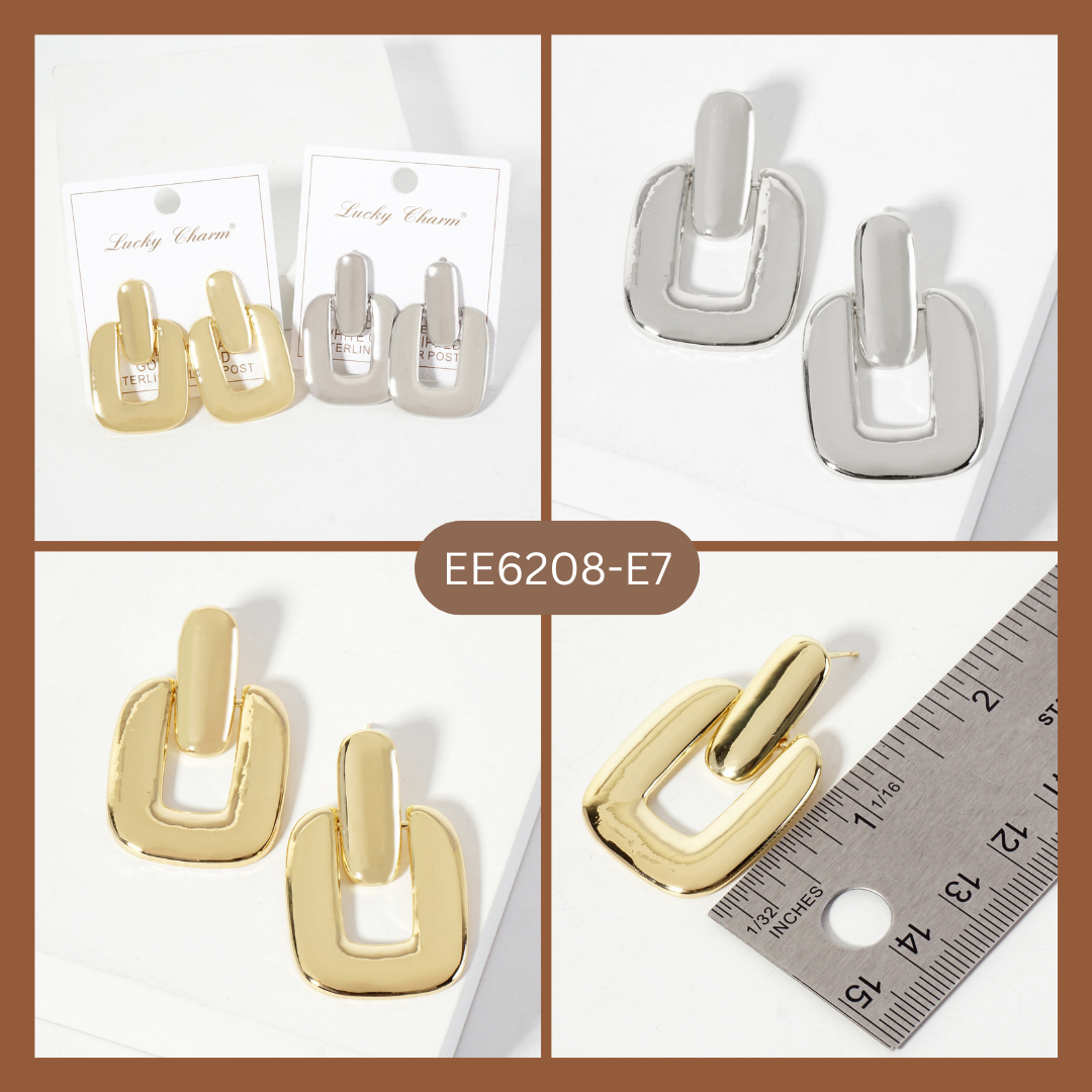Rectangle Doorknocker Design Dangle Post Earrings