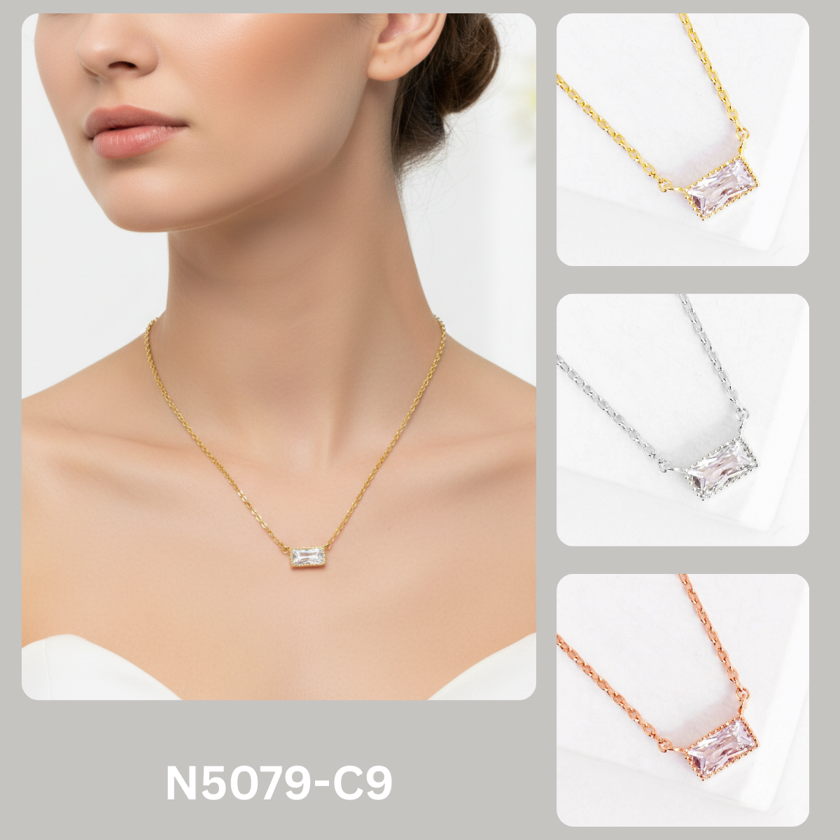 Minimalist Emerald Cut Cubic Zirconia Pendant Necklace